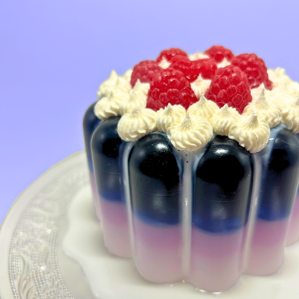 Blue Jelly with Raspberries and Cream