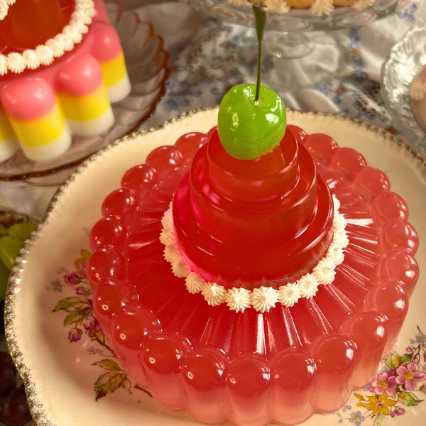 Red and Pink Jelly with Green Cherry