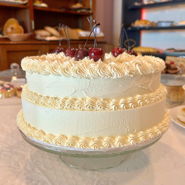 Cherry Cream Gateau with Chocolate Detail