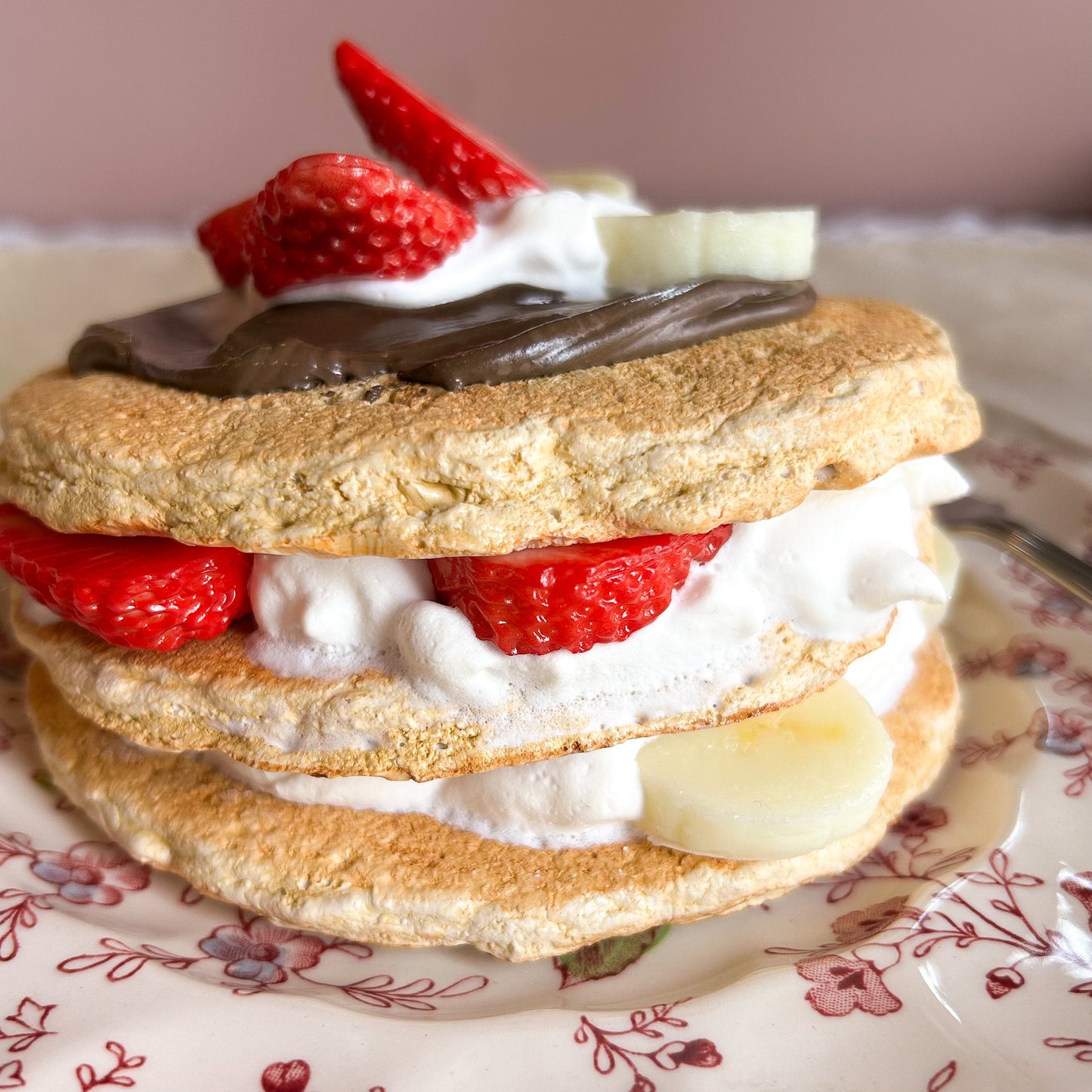 Triple Stack Pancakes with Nutella, Cream & Fresh Fruit
