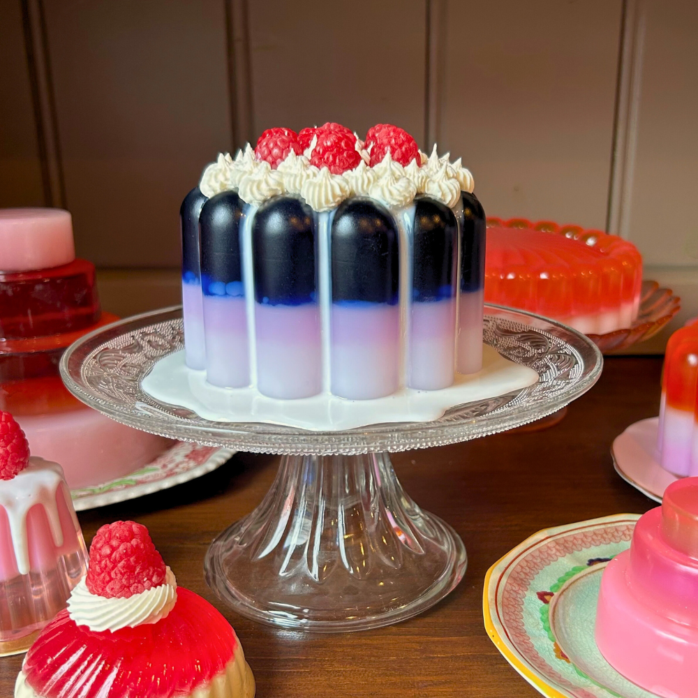 Blue Jelly with Raspberries and Cream