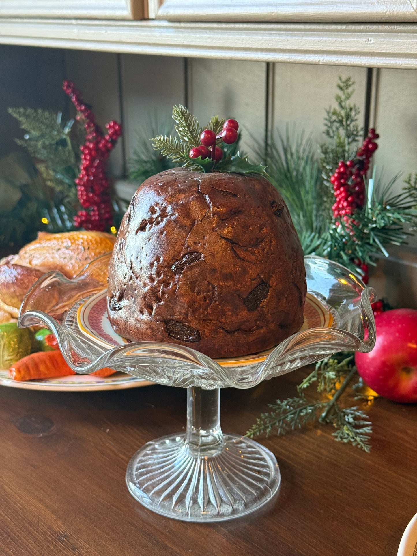 Traditional Christmas Pudding with Greenery & Foliage