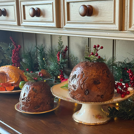 Traditional Christmas Pudding with Greenery & Foliage