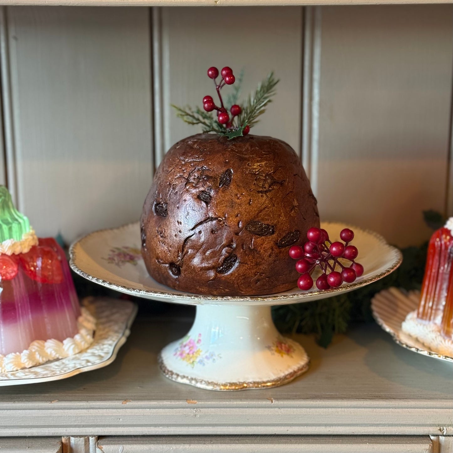 Traditional Christmas Pudding with Greenery & Foliage