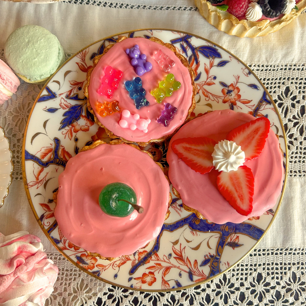 Set of 3 Fun Pink Custard Tarts