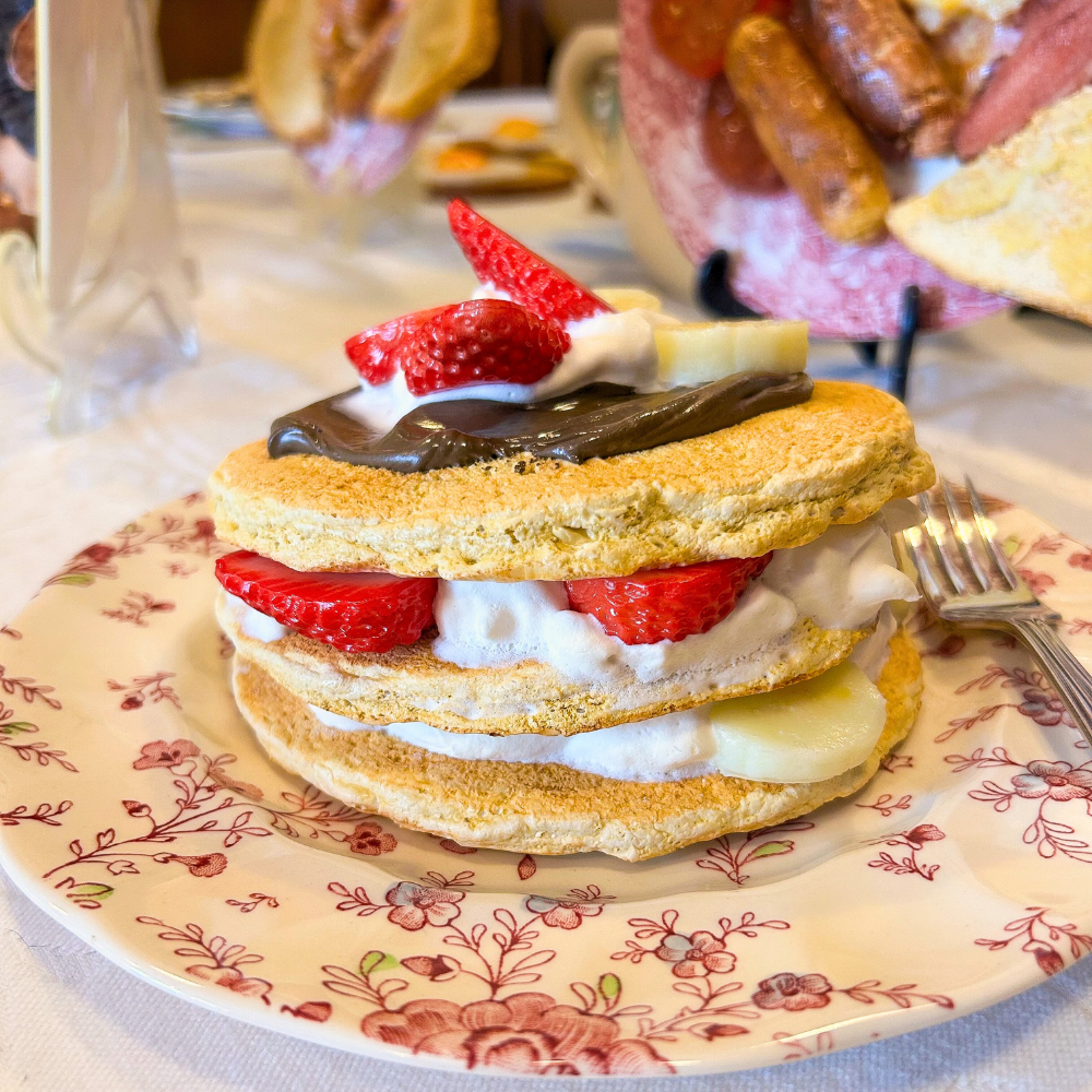 Triple Stack Pancakes with Nutella, Cream & Fresh Fruit
