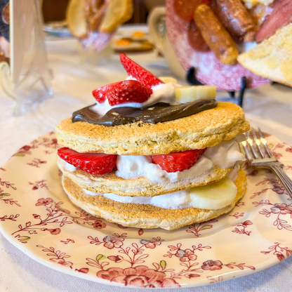 Triple Stack Pancakes with Nutella, Cream & Fresh Fruit