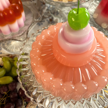 Peachy Pink Layered Jelly with Green Cherry