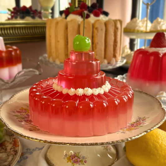 Red and Pink Jelly with Green Cherry