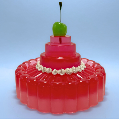 Red and Pink Jelly with Green Cherry