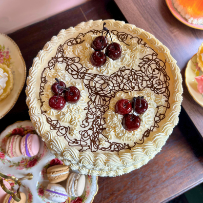 Cherry Cream Gateau with Chocolate Detail