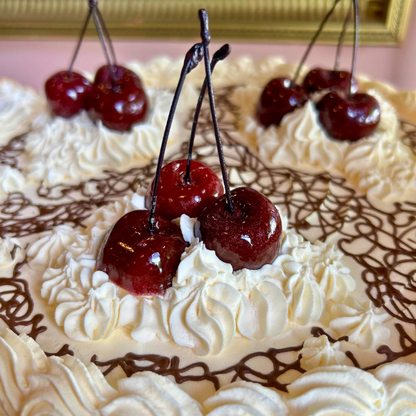 Cherry Cream Gateau with Chocolate Detail