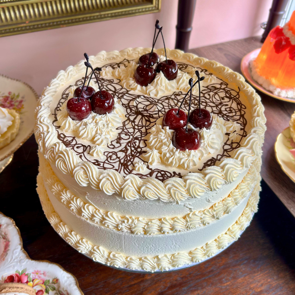 Cherry Cream Gateau with Chocolate Detail