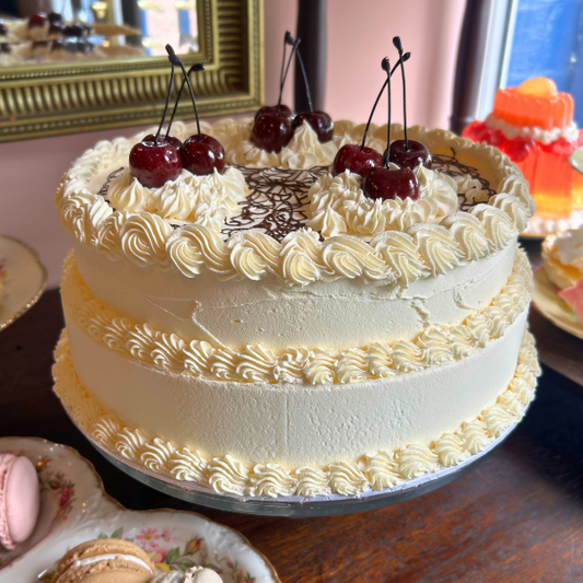 Cherry Cream Gateau with Chocolate Detail