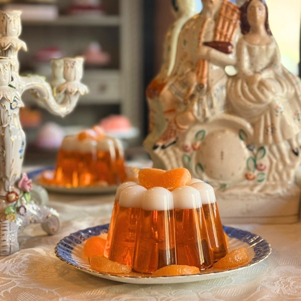 Orange and White Jelly on Blue Plate