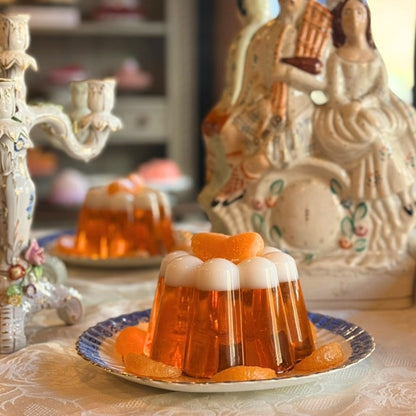 Orange and White Jelly on Blue Plate