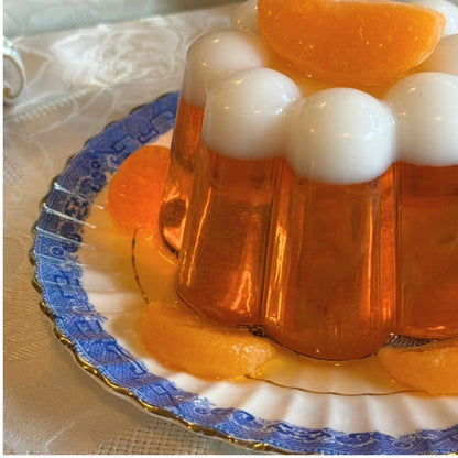 Orange and White Jelly on Blue Plate