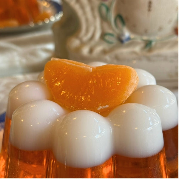 Orange and White Jelly on Blue Plate