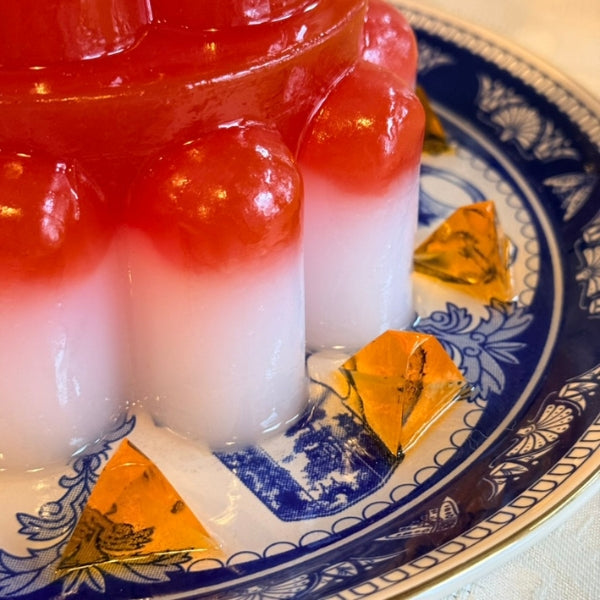 Red and Pink Jelly on Blue Plate