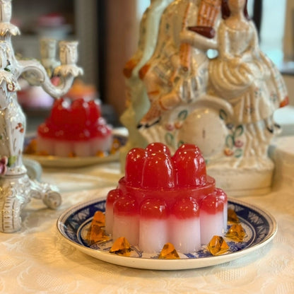 Red and Pink Jelly on Blue Plate