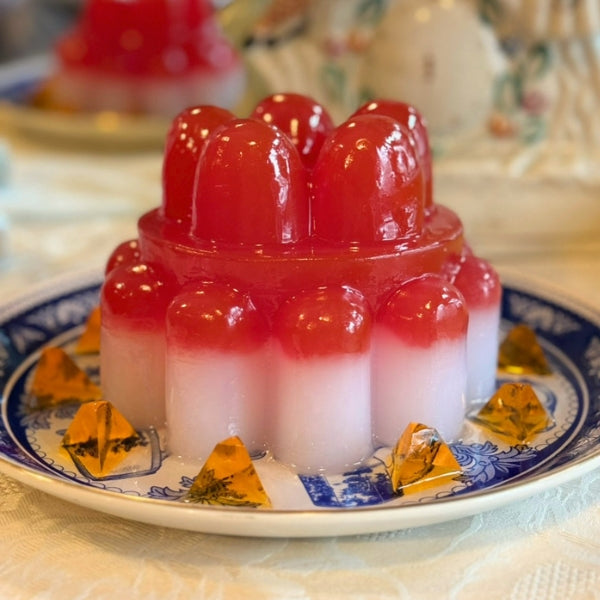 Red and Pink Jelly on Blue Plate