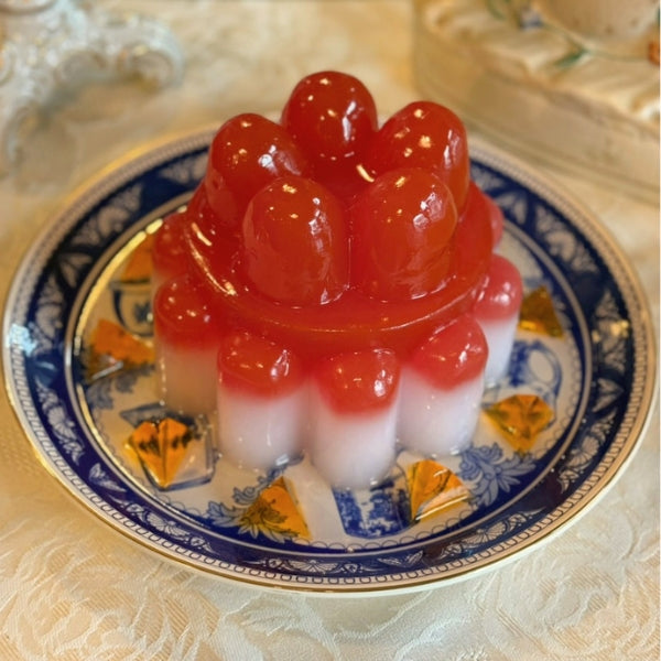Red and Pink Jelly on Blue Plate