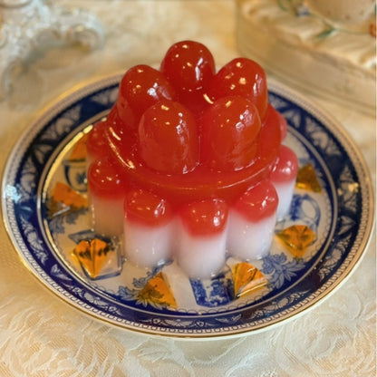 Red and Pink Jelly on Blue Plate