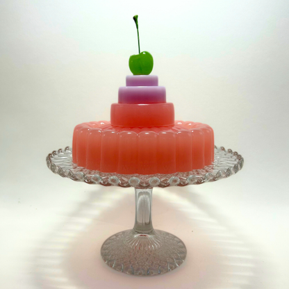 Peachy Pink Layered Jelly with Green Cherry